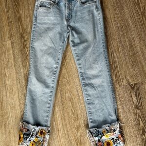 DRIFTWOOD Light Blue Cropped Jeans with Floral Cuffs
